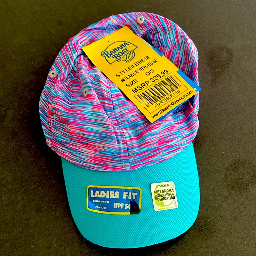 NWT-BANANA BOAT UPF50+ UV PROTECTED HAT. TEAL & PINK. Hook & Loop Close.
